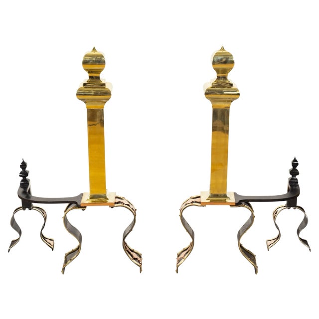 Arts & Crafts Brass, Iron and Copper Andirons - A Pair For Sale - Image 13 of 13