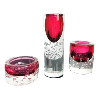 Model 7425 Art Glass Vase and Jardiniere Set by Jaroslav Svoboda for Škrdlovice, Czechoslovakia, 1974, Set of 3 For Sale