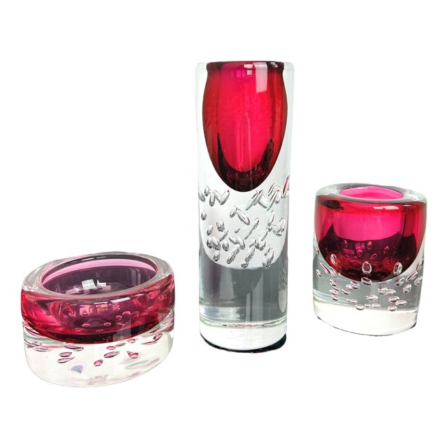 Model 7425 Art Glass Vase and Jardiniere Set by Jaroslav Svoboda for Škrdlovice, Czechoslovakia, 1974, Set of 3 For Sale