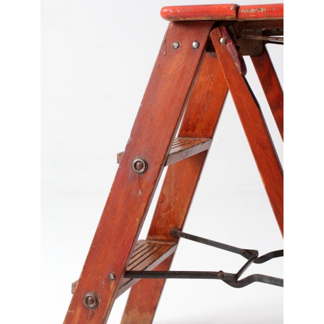 Mid-Century Wood Folding Step Ladder Stool For Sale - Image 9 of 18