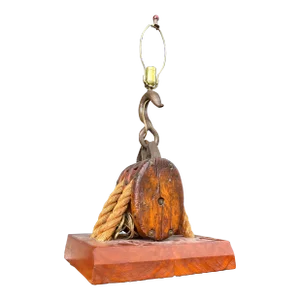 Vintage Double Block & Tackle Rustic Industrial Nautical Lamp