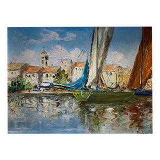 Bürgisser, Port Provençal, 1950s, Oil on Board For Sale