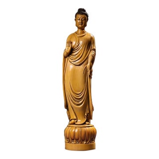 Late 20th Century Carved Figure of a Standing Buddha in Ivory-Tone Finish For Sale