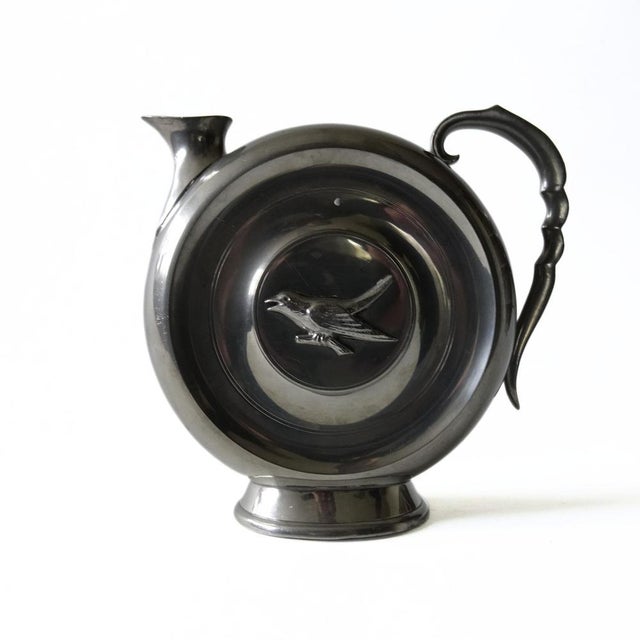 Antique Art Deco Round Jug with Bird from Swedish Tenn, Nyköping, 1920s For Sale - Image 3 of 7