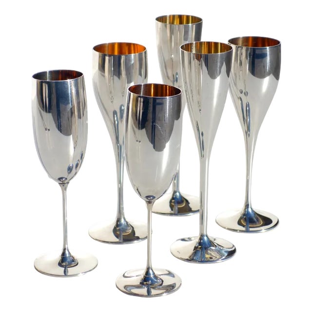 Vermail Silver and Gold Goblets, 1980s, Set of 6 For Sale