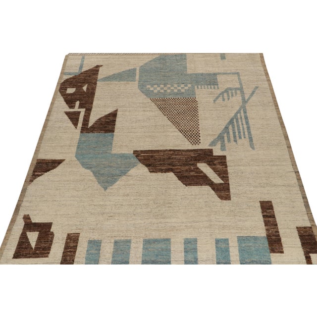 Moroccan Rug & Kilim’s Modern Rug with Beige-brown Geometric Patterns - 6x9 For Sale - Image 3 of 7