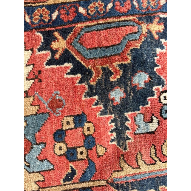 Antique Heriz Village Carpet Rare Camel Border with Coral Ground in Naive Harshang Design with Sickle Leaf Motif Rug 9.4 x 11.4 For Sale - Image 15 of 16