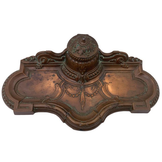 Goldenrod Art Nouveau French Bronze Desk Tidy with Inkwell, 1910s For Sale - Image 8 of 18