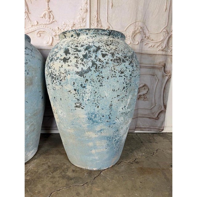 Pair of Large Antique Terracotta Storage Jars With Blue Weathered Patina For Sale - Image 11 of 12