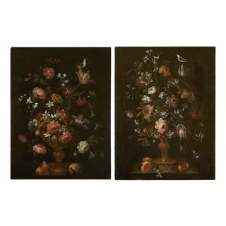 Italian Artist, Still Lifes of Flowers, 1600s, Oil on Canvases, Set of 2 For Sale