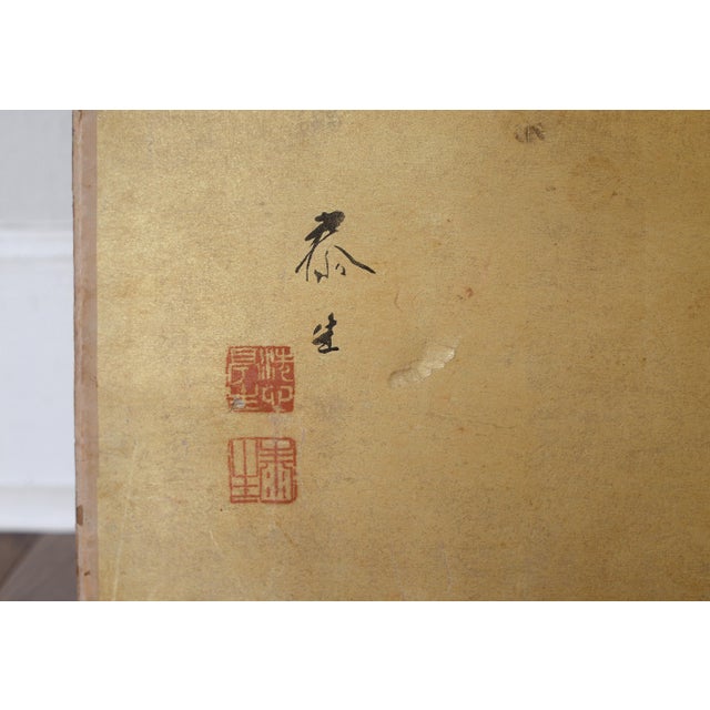 Japanese 18th Century Edo Period White Eagle Painting on Gold Paper For Sale - Image 12 of 17