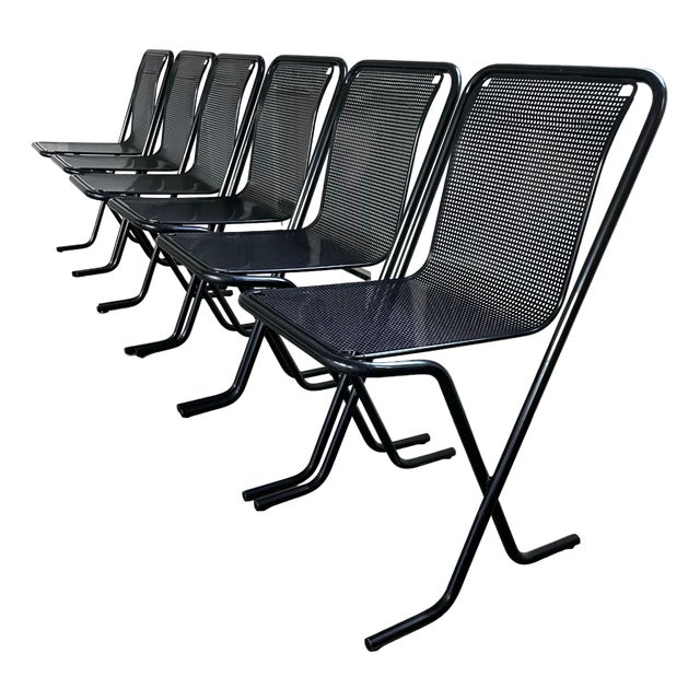 Black Metal Stackable Chairs, 1980s, Set of 6 For Sale