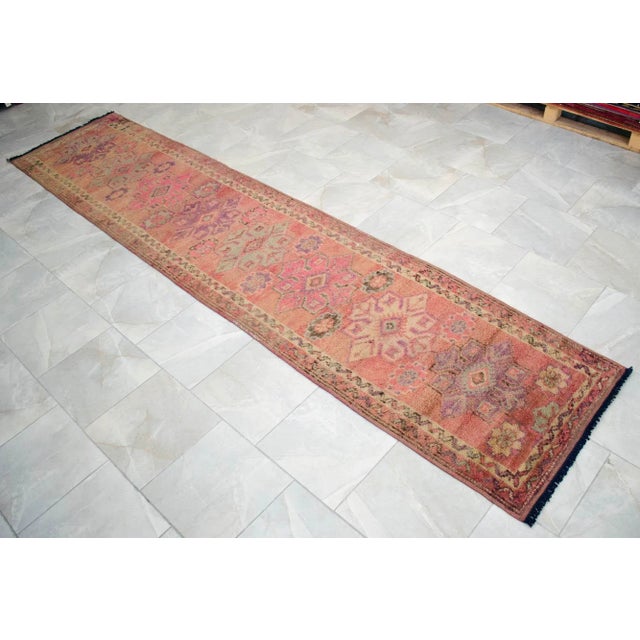 Hand-Made Turkish Runner Rug . Soft Colors Low PileTribal Herki - 2′10″ × 12′8″ For Sale - Image 9 of 12