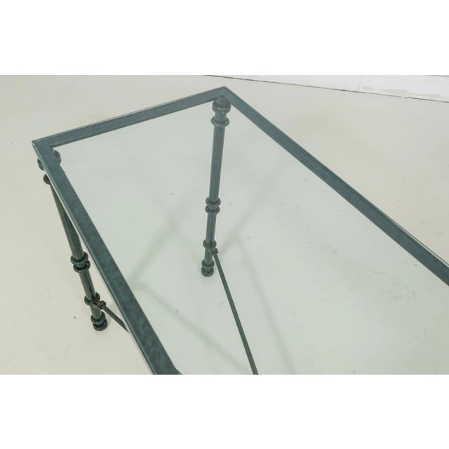 Iron Base Green Finish Glass Top Console Table For Sale In Philadelphia - Image 6 of 8