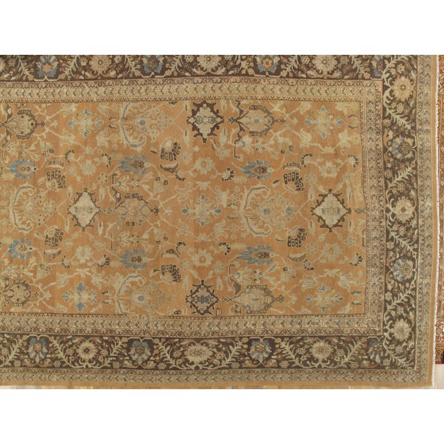 Brown Antique Persian Sultanabad Carpet, Handmade Oriental Rug, Brown, Peach Soft Blue For Sale - Image 8 of 17