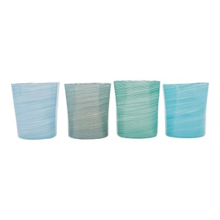Assorted Blues Tone Swirl Hand Blown Glasses - Set of 4 For Sale