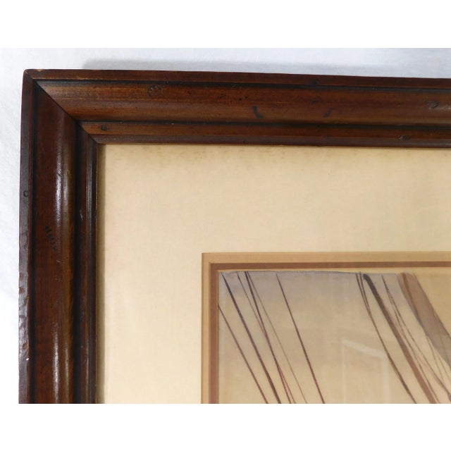 Brown Vintage Original Signed Nautical Seascape Sailboat Watercolor Framed Hanging Wall Art Picture For Sale - Image 8 of 14