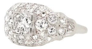 Art Deco 14k White Gold & Natural Diamond Pave-Set Ring