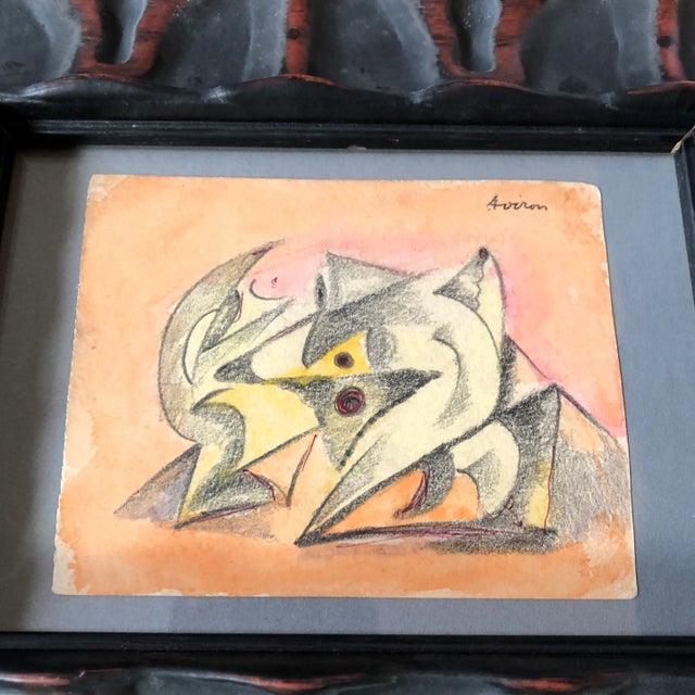 Abstract 1940’s Original Small Listed Abstract Drawing/Watercolor Painting Ornate Frame For Sale - Image 3 of 5