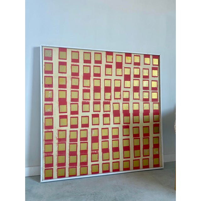 49" Minimalist Organic Modern Gold Foil Grid Painting For Sale - Image 13 of 17