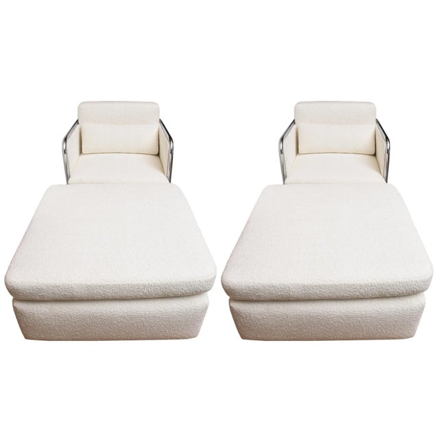 Milo Baughman for Thayer Coggin Vintage Rare Milo Baughman For,Thayer Coggin Lounge Chairs With Ottomans, Restored Pair Of For Sale - Image 4 of 10