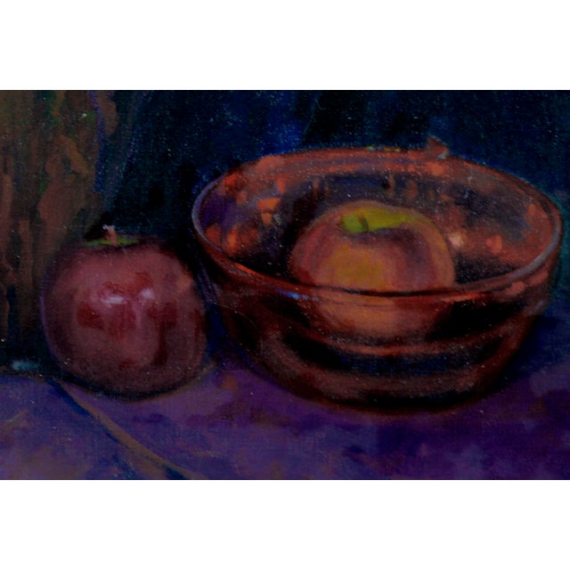 Jug and Still Life in Purple with Apples by Alvin R. Raffel 1928 Oil on Linen of an urn with a bowl and apples in a Purple...
