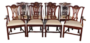 Set of 8 Maitland Smith Mahogany Chinese Chippendale Medallion Dining Chairs