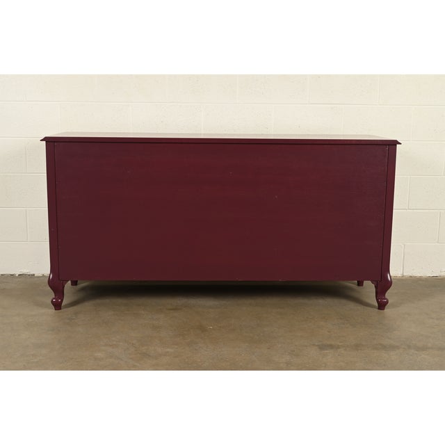 Baker Funiture Style French Provincial Louis XV Burgundy Lacquered Sideboard Credenza, Newly Refinished For Sale - Image 17 of 18