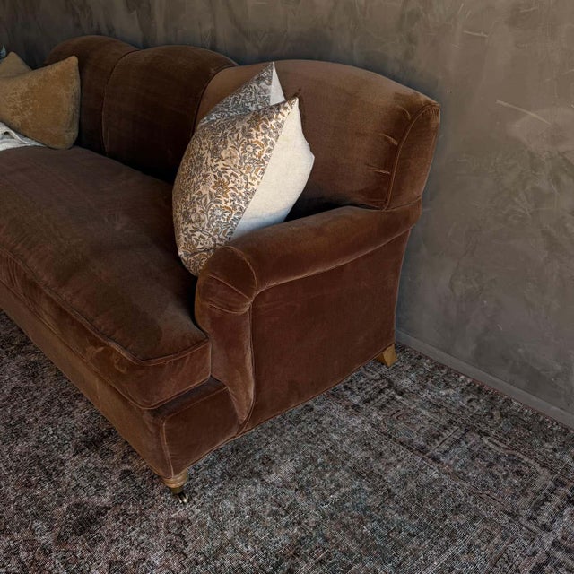 Chestnut Modern English Sofa in Chestnut Brown in Faux Velvet Mohair With Down Cushion For Sale - Image 8 of 11