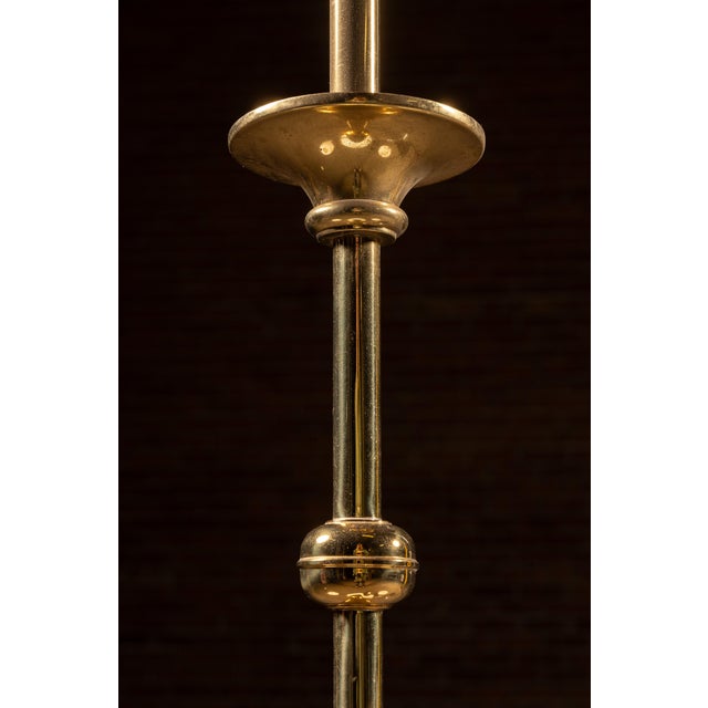 Late 19th Century Late 19th Century Brass Triple-Arm Early Gas-Electric Chandelier With Milk Glass Shades For Sale - Image 5 of 8