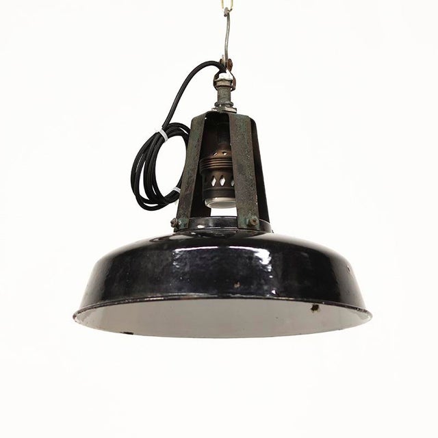 Factory Pendant Lamps with Enamel Black Shade, Set of 2 For Sale - Image 5 of 8