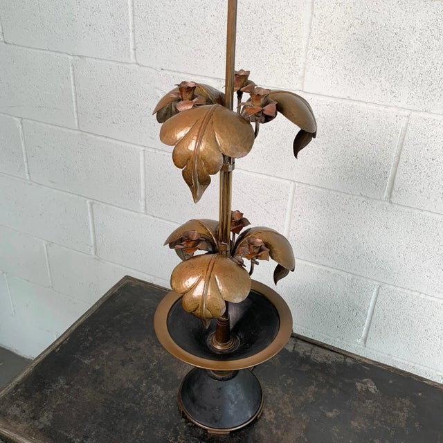 Early 20th Century Arts & Crafts Brass Rose Stem Table Lamp For Sale - Image 4 of 10