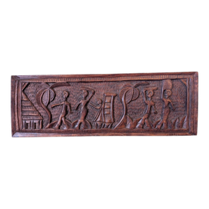 Vintage West African Hand-Carved Bas-Relief Wood Plaque