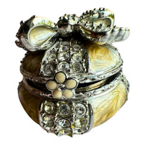 1990s Jay Strongwater Miniature Jeweled Trinket Box – Yellow Enamel With Crystal Bow