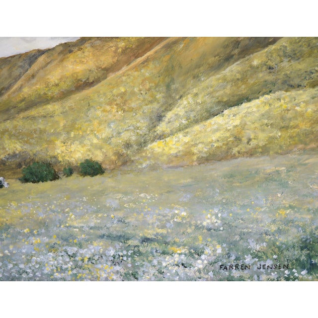 Wood "Spring Hills" Mid Century Modern Farmhouse Landscape in Acrylic on Masonite by Farren Jensen For Sale - Image 7 of 10