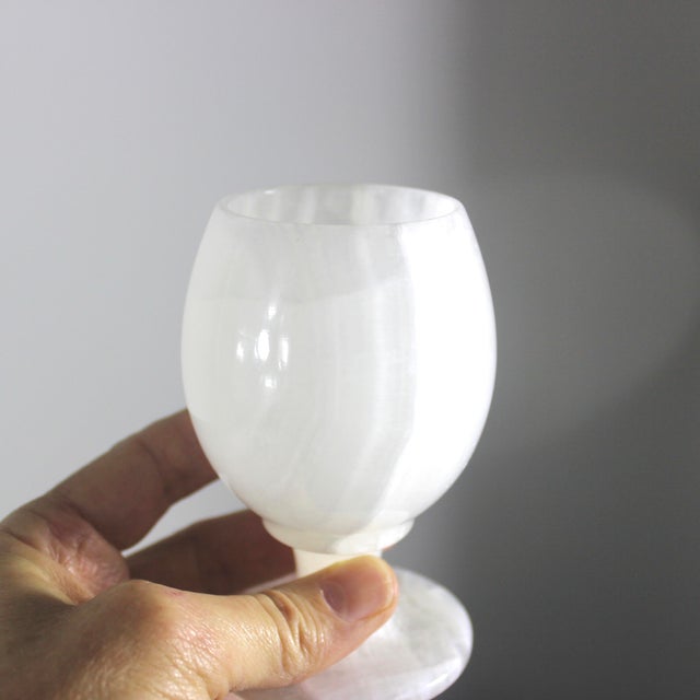 1970s Italian Onyx Marble Cups, Goblets or Chalices, White Stone, Small Wine Cordial - Set of 6 For Sale - Image 11 of 12