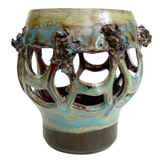 1950s Studio Pottery Candle Holders Glit Lava Icelandic MCM Mid-Century Pottery For Sale