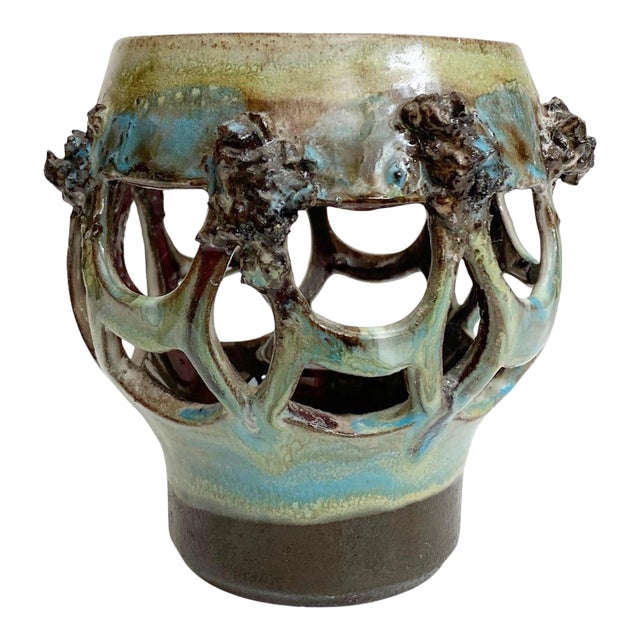 1950s Studio Pottery Candle Holders Glit Lava Icelandic MCM Mid-Century Pottery For Sale