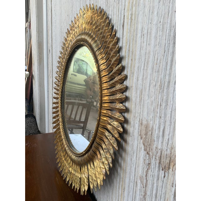 1960s Round Spanish Gilt Metal Sunburst Mirror For Sale - Image 4 of 8