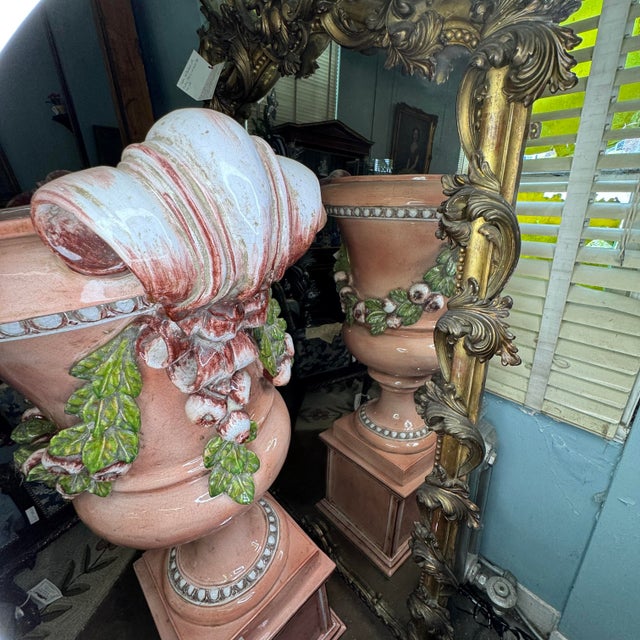Late 19th Century Monumental Medici Italian Ceramic Garden Urns With Bases by Ceccarelli For Sale - Image 5 of 9