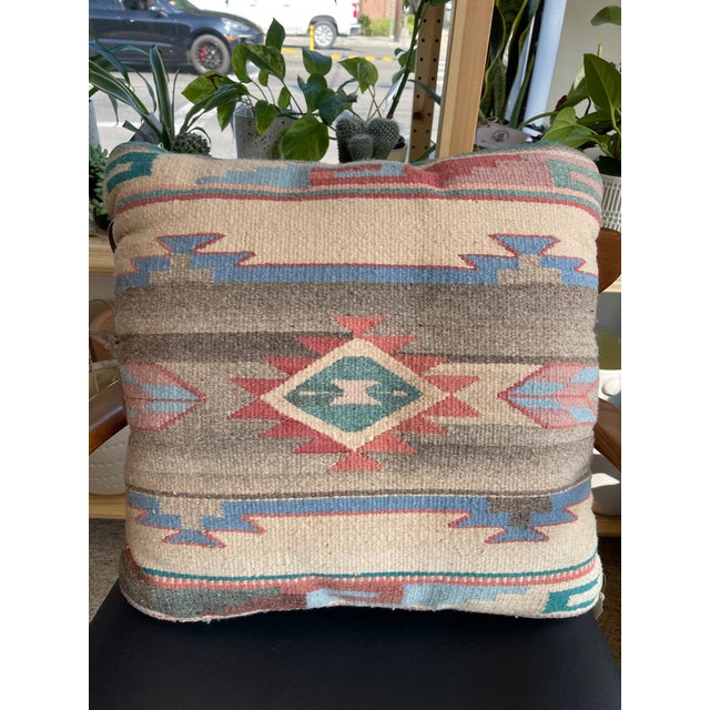 1970s Vintage Possibly Southwestern Wool Kilim Pillow With Geometric Pattern. For Sale - Image 5 of 9