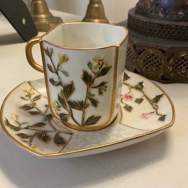 Metal Late 19th Century Royal Worcester Teacup & Saucer For Sale - Image 7 of 12