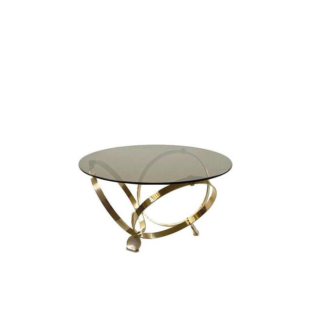 Round Coffee Table in Brass with Smoked Glass Top by Knut Hesterberg, 1970s For Sale - Image 10 of 10