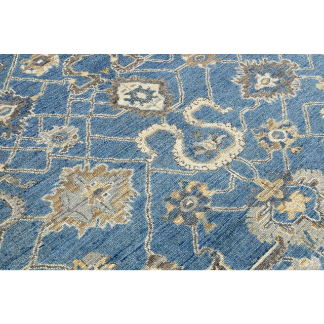 Contemporary Hand-Knot Modern Oushak Style Wool Area Rug in French Blue & Taupe For Sale - Image 10 of 12
