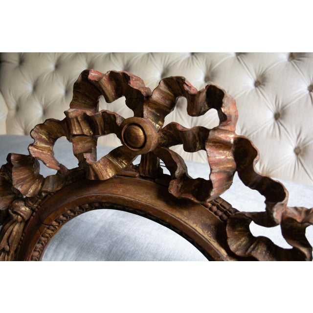Antique Circa 18th-19th Century French Neoclassical Giltwood Frame Filigree Hand Carved Ribbon Mirror Frame For Sale In Los Angeles - Image 6 of 15