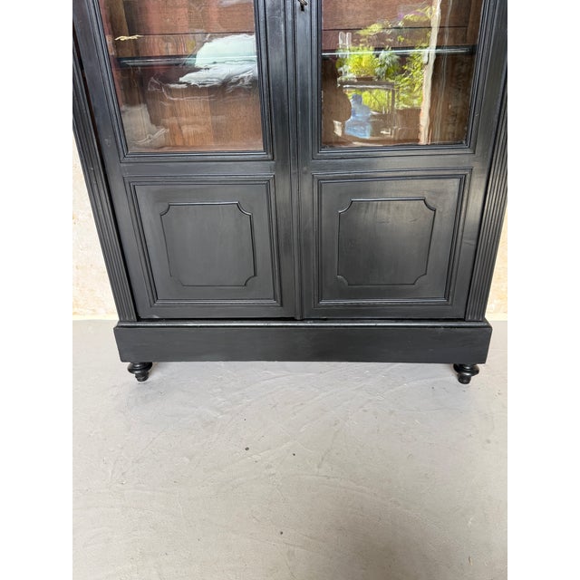Late 19th Century French Napoleon III Style Ebonized Bookcase With Original Glass Doors For Sale - Image 17 of 18