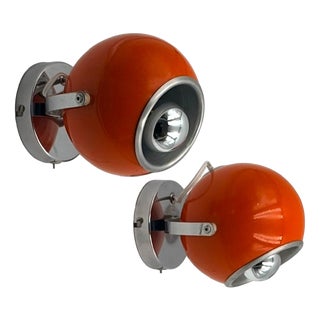Orange Eyeball Wall Lamps by Delmas, France, 1970s, Set of 2 For Sale