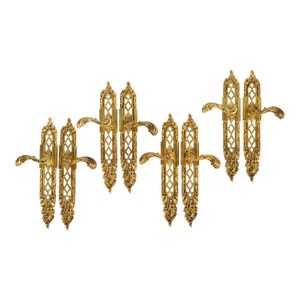 Monumental 15" Vintage Baroque Lattice Cast Brass Door Handles - Matching Set of 4 Pairs