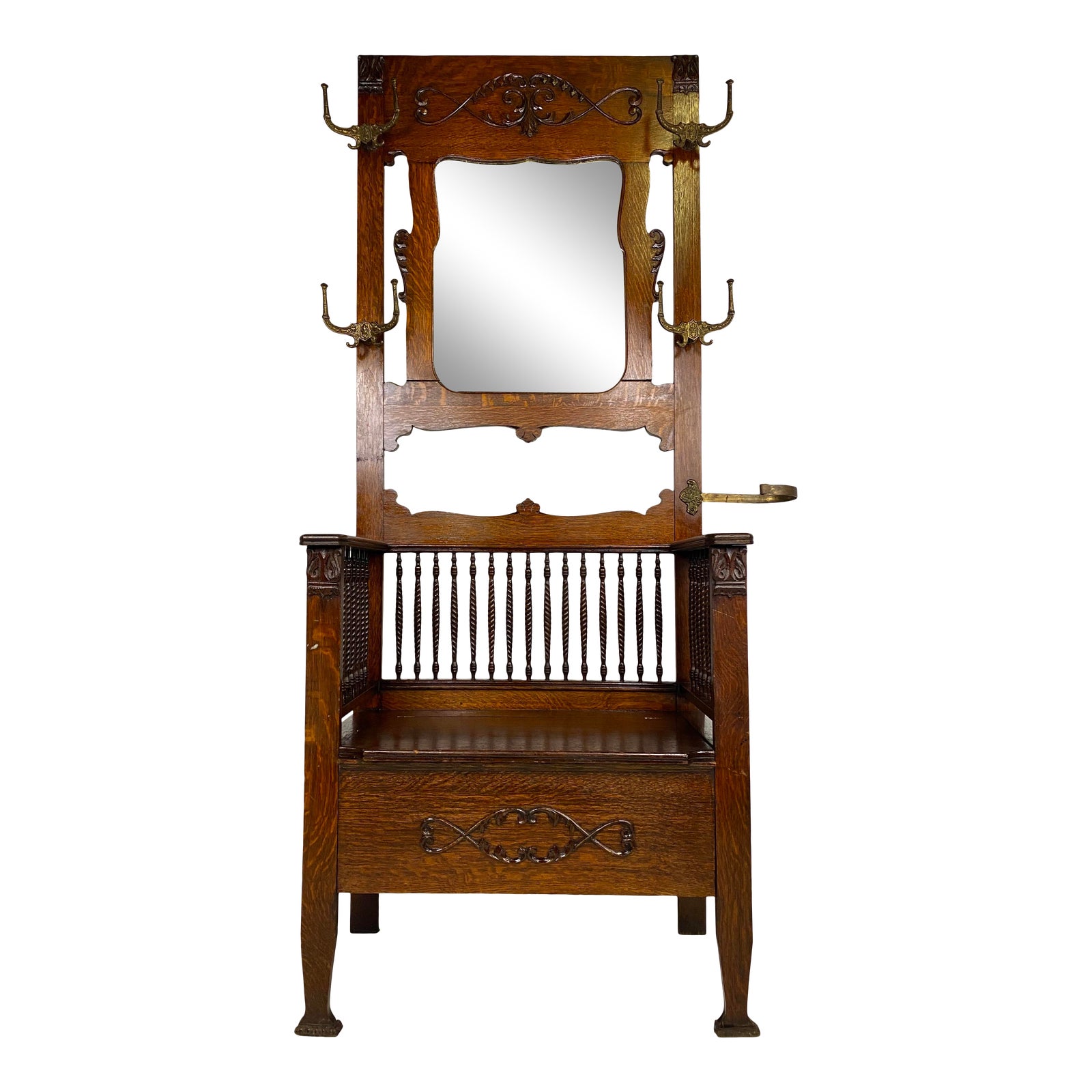 Antique Oak Hall Tree / Coat Rack Chairish