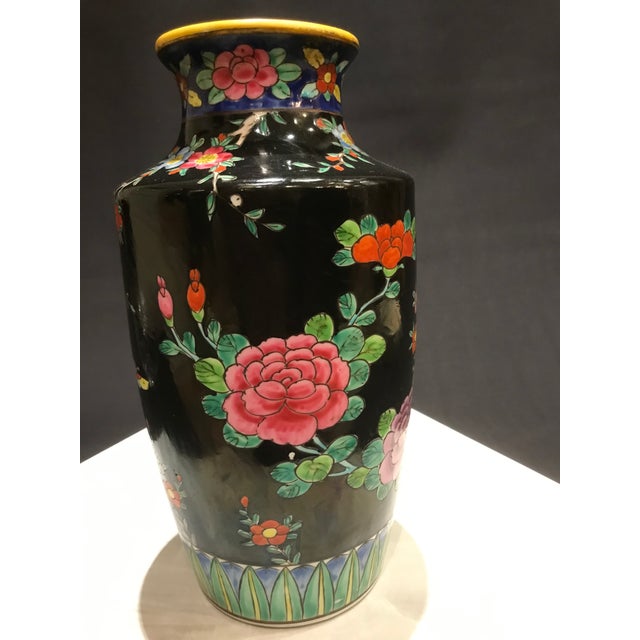 Black Vintage Chinoiserie Asian Vase Famille Bird Flower Butterfly For Sale - Image 8 of 12